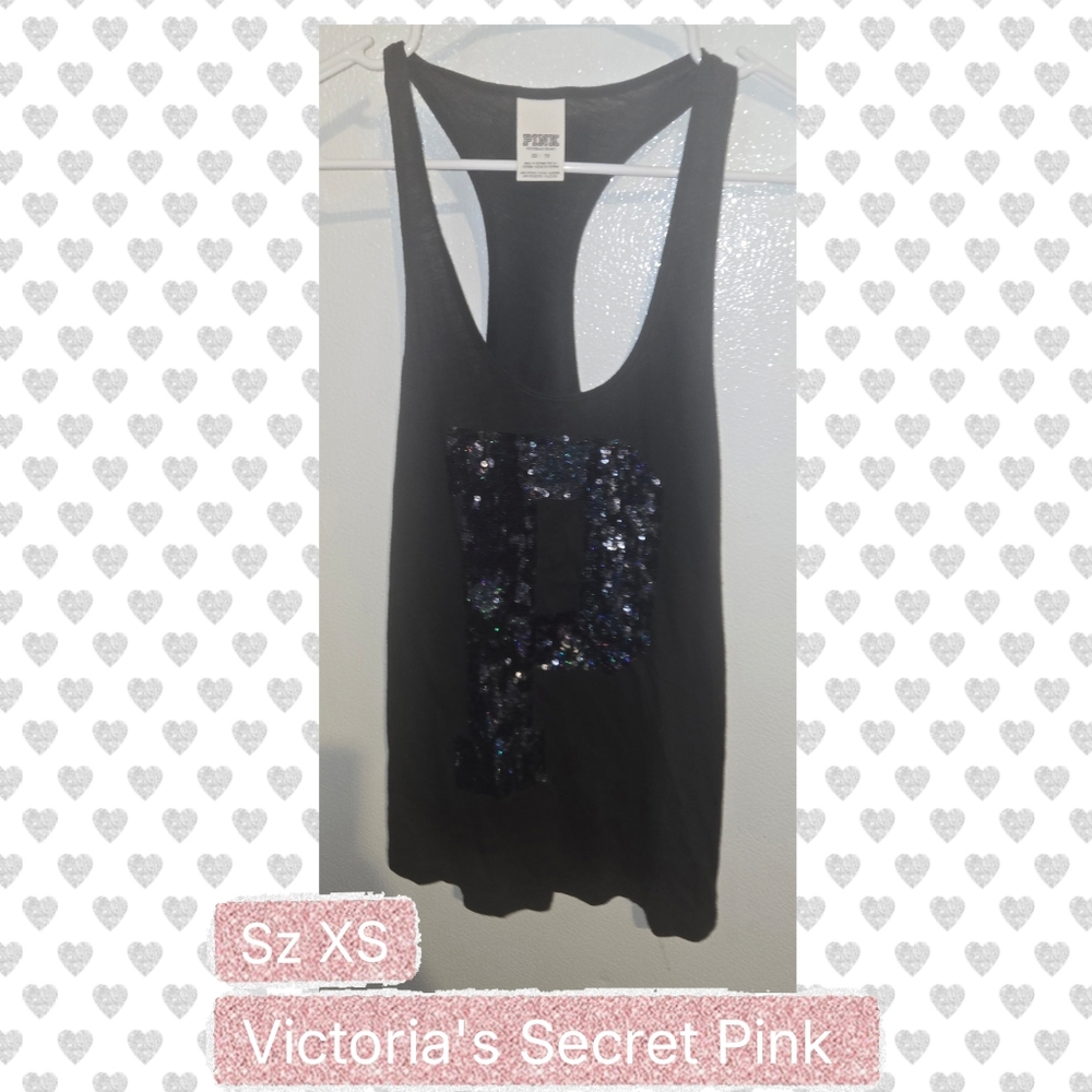 ❤️PINK Victoria's Secret Black Sequin Tank Top Sz XS